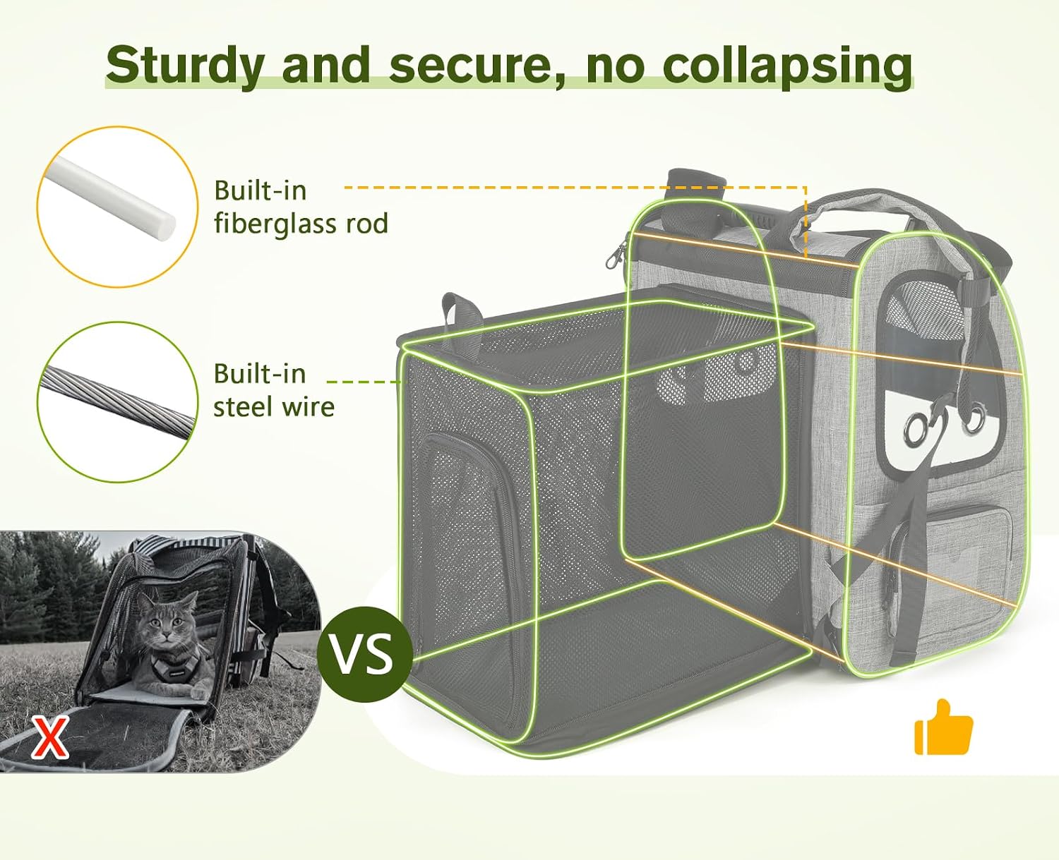 Detalle 2 de Pecute Cat Carrier Dog Backpack Expandable in Grey (L) – Portable breathable rucksack with top opening