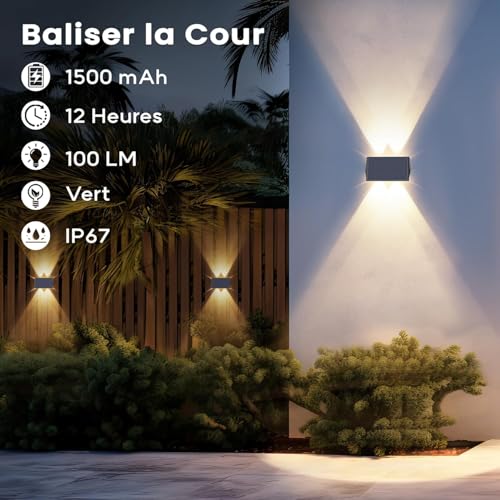 Detalle de IIRARA Applique Solaire Extérieur – Lot de 4 LED blanc chaud IP67, 100 lm, 1500 mAh