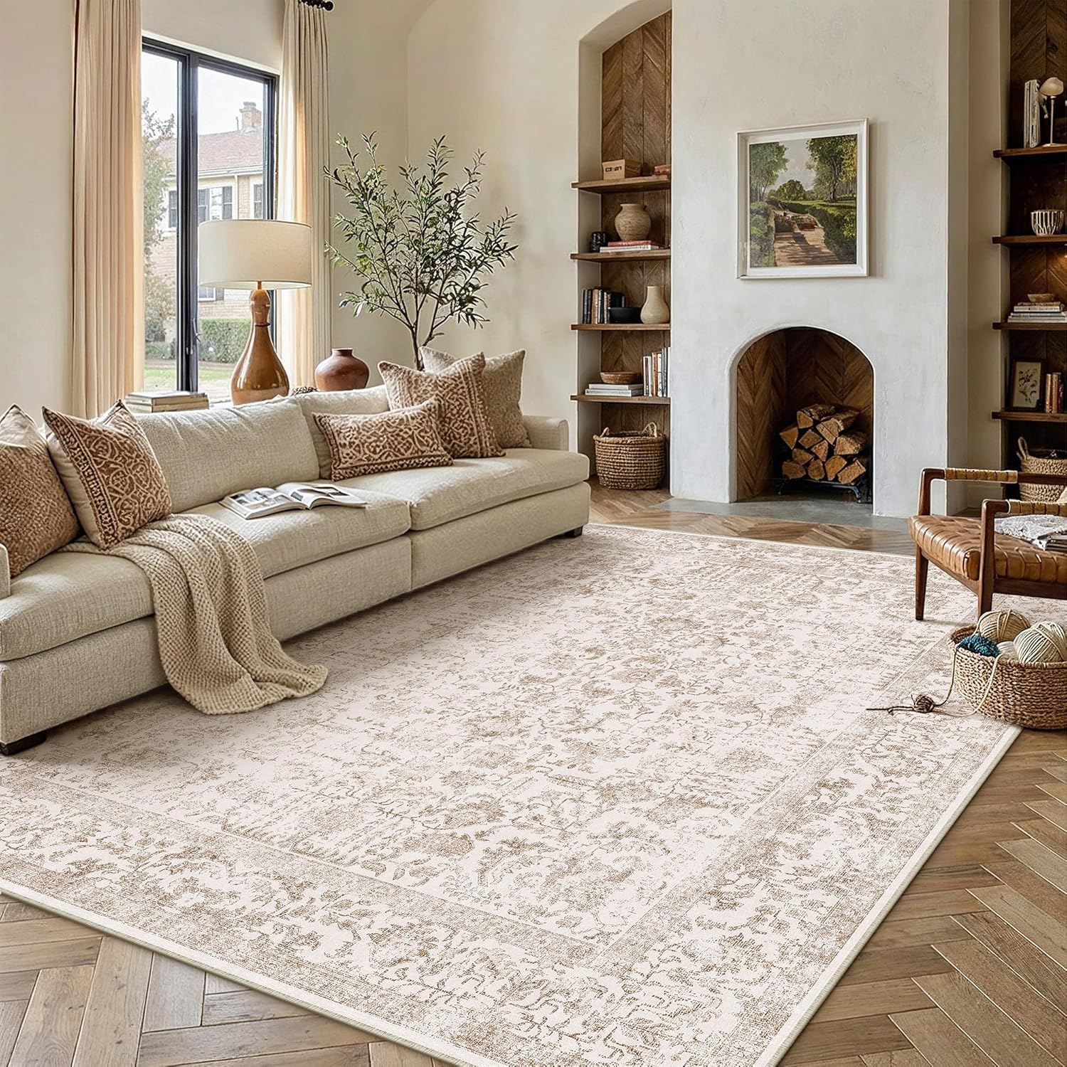 Thumbnail 5 de HUGEAR Vintage Brown Low Pile Non-Slip Washable Area Rug (200x300cm)