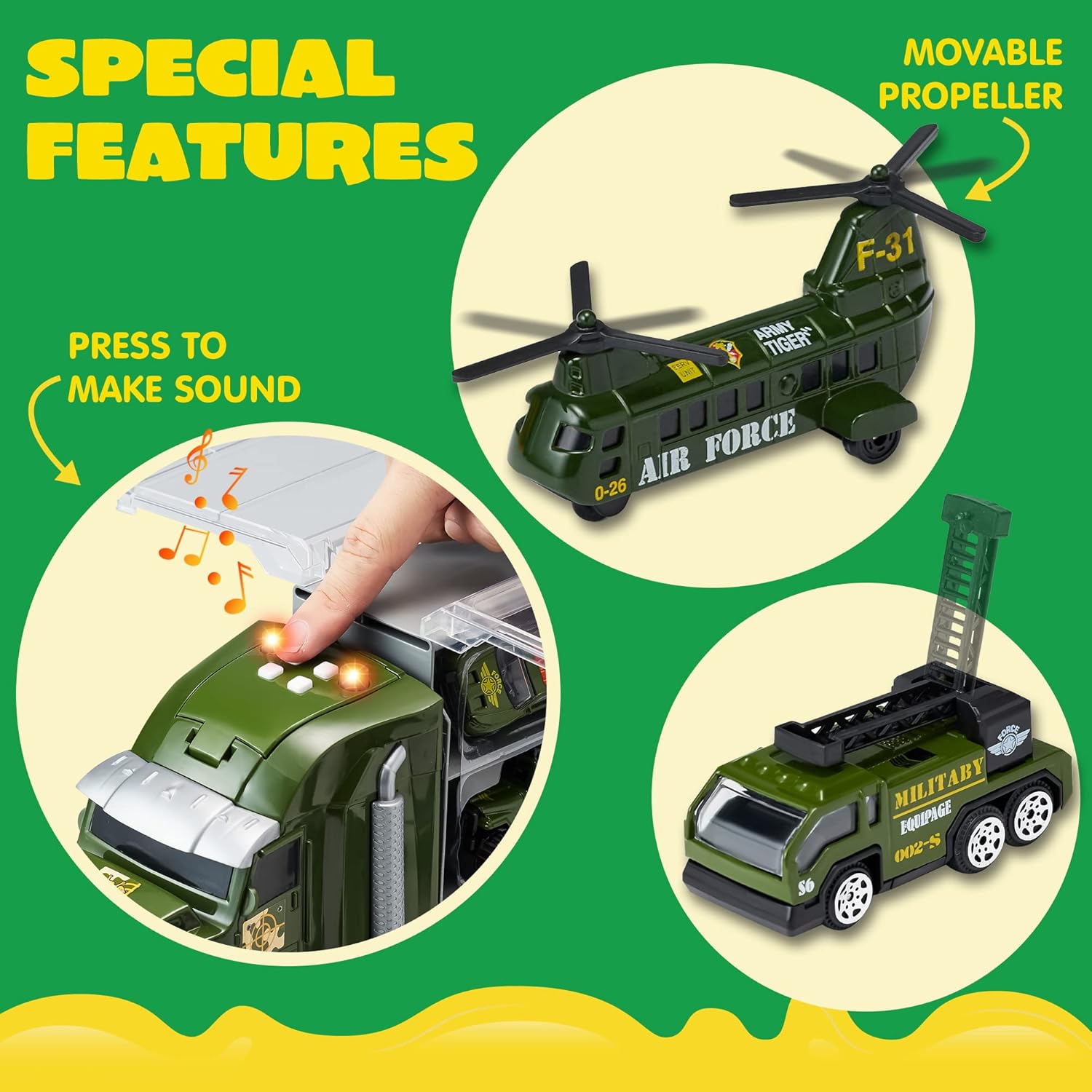 Detalle de JOYIN 25 in 1 Military Truck Army Vehicle Toy Set with Lights & Sounds and Soldier Figures