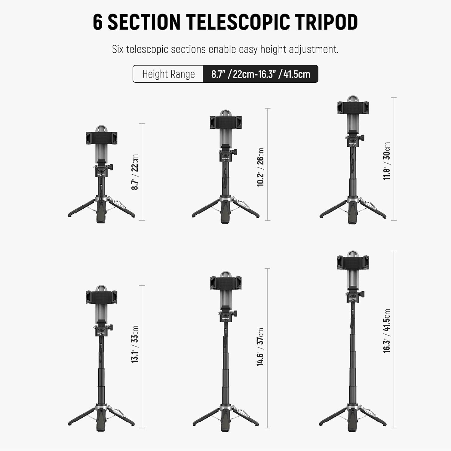 Detalle de NEEWER Perche à Selfie 3 en 1 avec Déclencheur Bluetooth Amovible – Mini Trépied léger pour iPhone