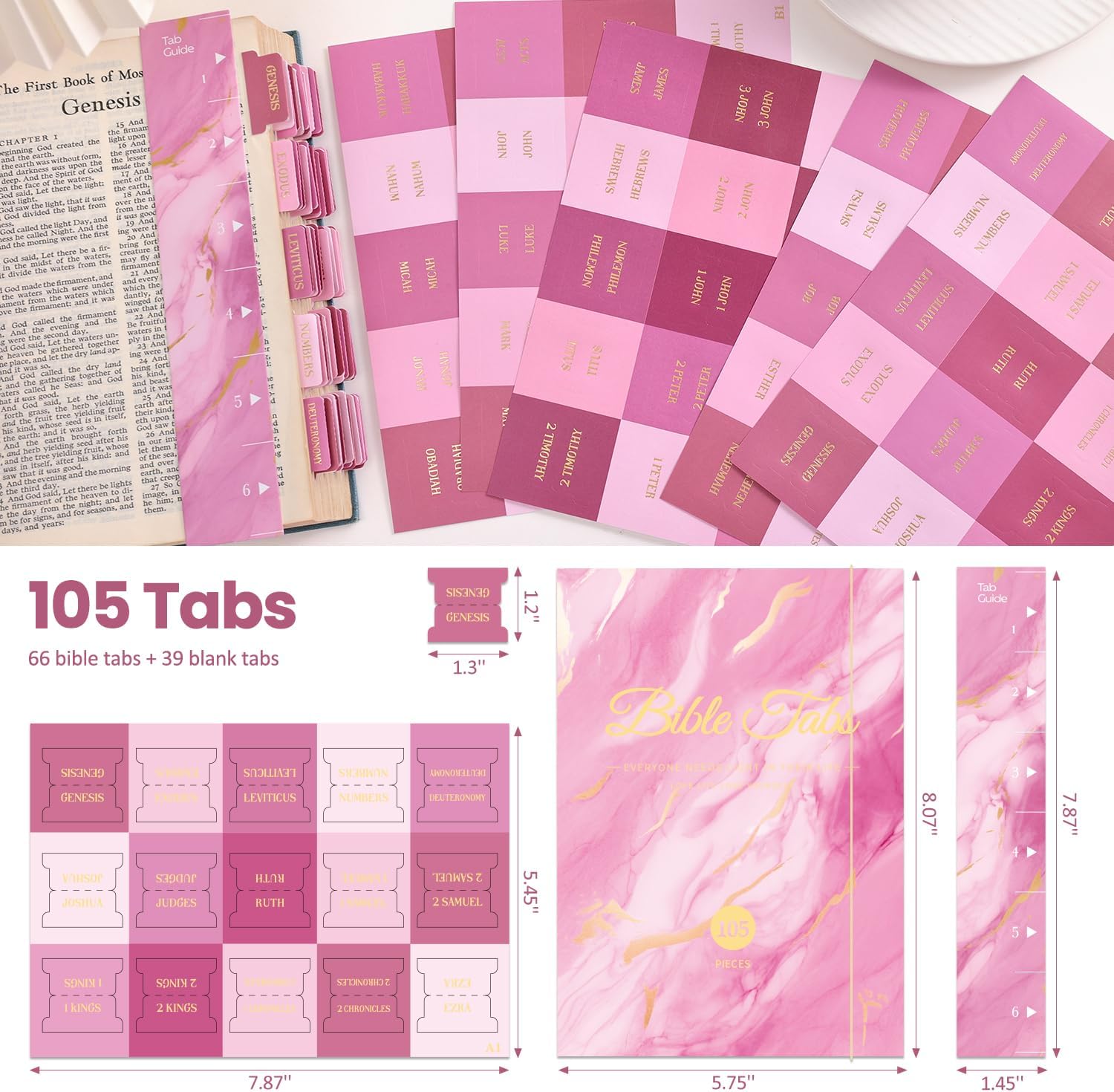 Detalle de VYRANA LLSYT-Pink Laminated Bible Tabs, Pink and Gold Foil, 105-Piece Set