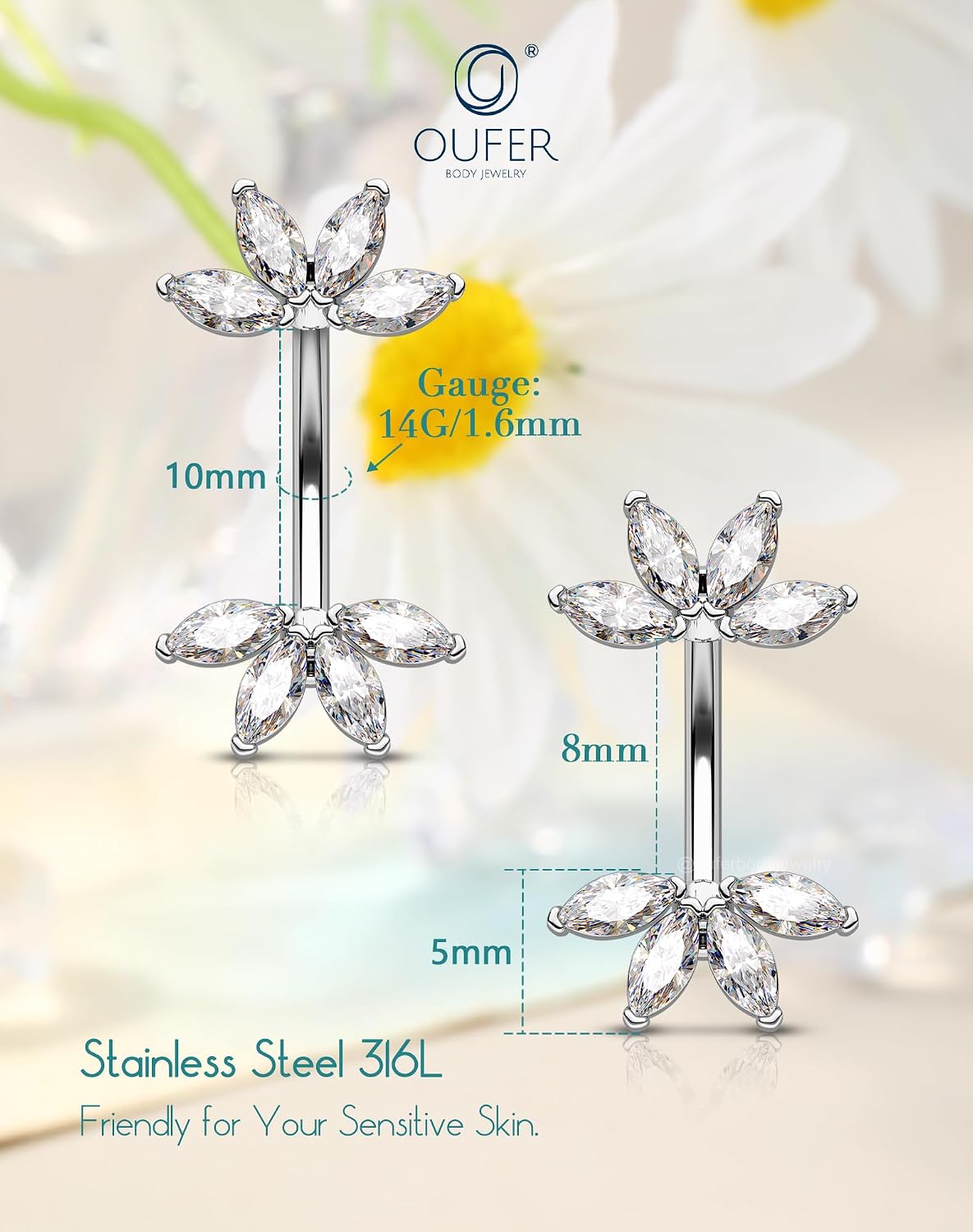 Thumbnail 5 de OUFER 14G Fiore Ombelico Anello oro cz