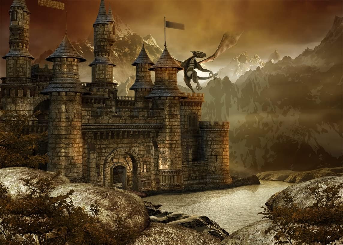 BELECO 2.1x1.5m Fabric Fantasy Fairytale Castle Backdrop with Dragon Scene
