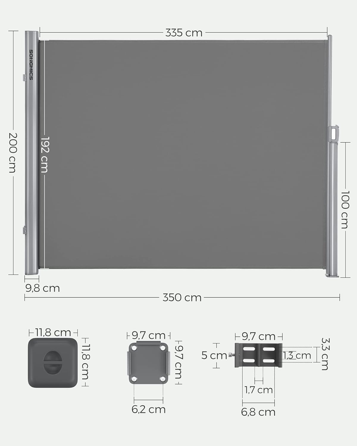 Detalle 2 de SONGMICS Store latéral Aluminium Extensible 200×350