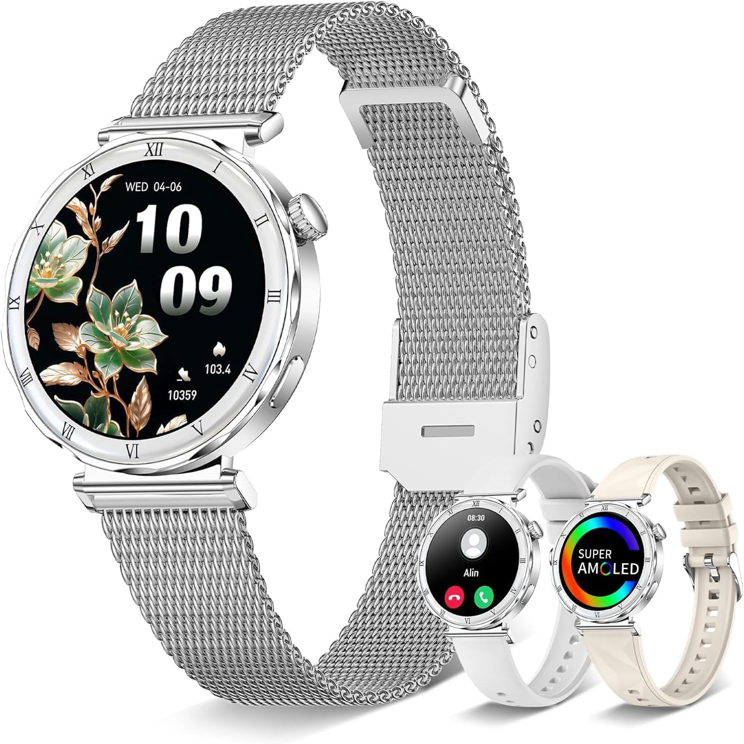 Detalle de Montre connectée Femme (3 Bracelets) - Écran AMOLED 1,19'', IP68, 120+ modes sportifs