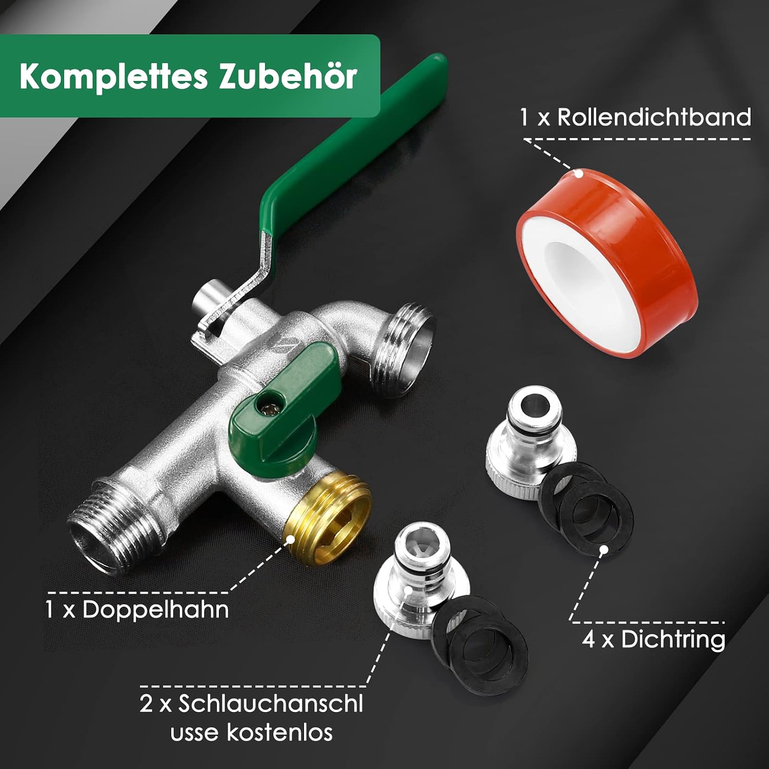Detalle 2 de SPGOOD podwójny kran ogrodowy 1/2″ z mosiądzu, dwa wyjścia 3/4″