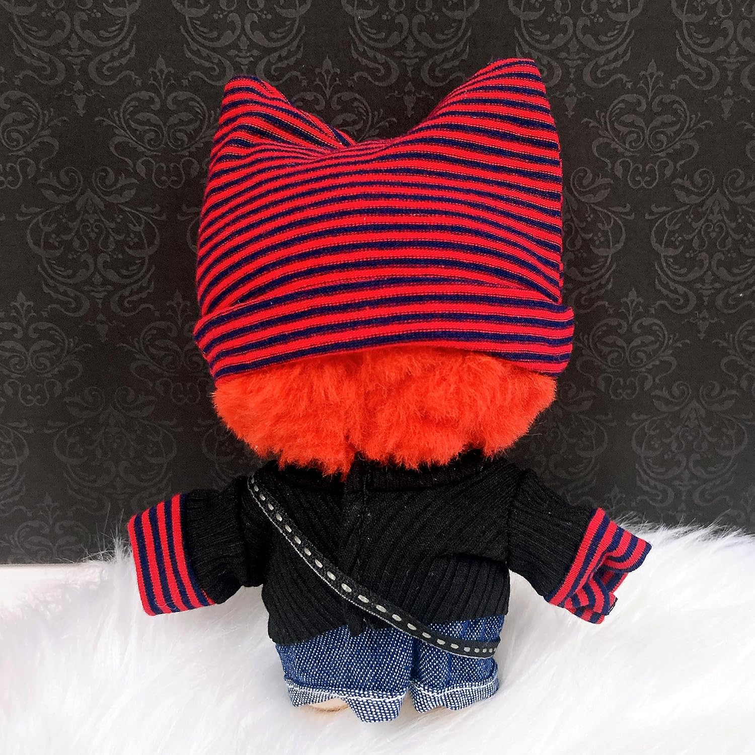 Detalle 1 de 猫耳ニット帽&シャツ&パンツ&ギターセット 10cmぬいぐるみ用 レッド