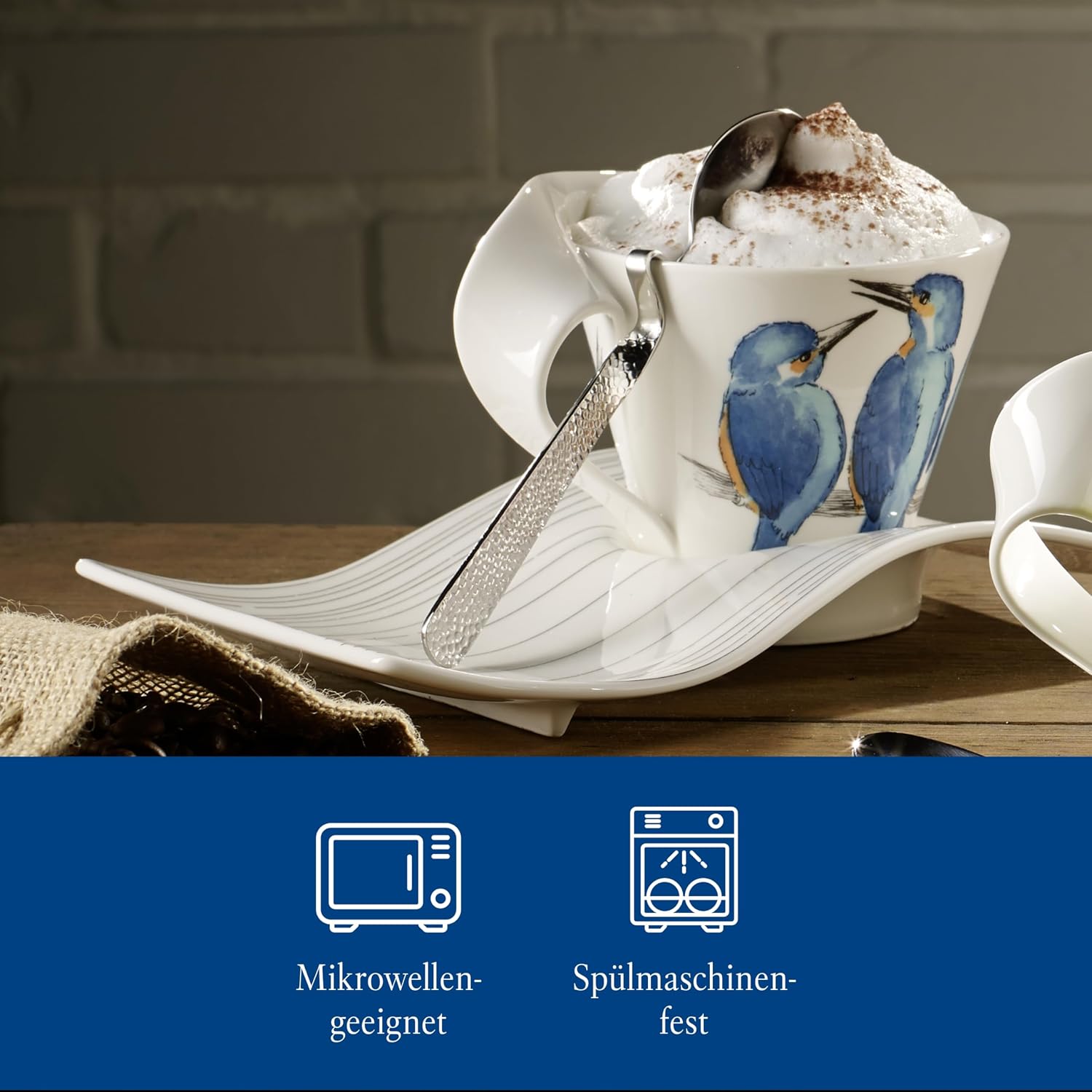 Thumbnail 4 de Villeroy & Boch Newwave Caffè Kaffeebecher „Eisvogel“ mit Henkel (240 ml) – Porzellan für Kaffee, Tee oder Kakao
