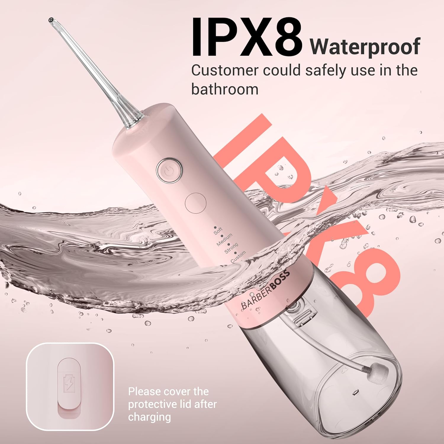 Thumbnail 6 de BarberBoss Idropulsore Dentale: irrigatore orale wireless con 5 modalità e serbatoio da 340 ml – Rosa Pastello