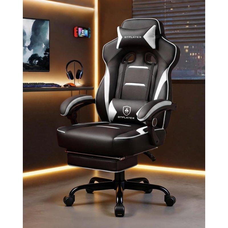 Thumbnail 1 de Silla Gaming GTPLAYER Ergonómica 180 kg | Reclinable 155° con Reposapiés – Blanco