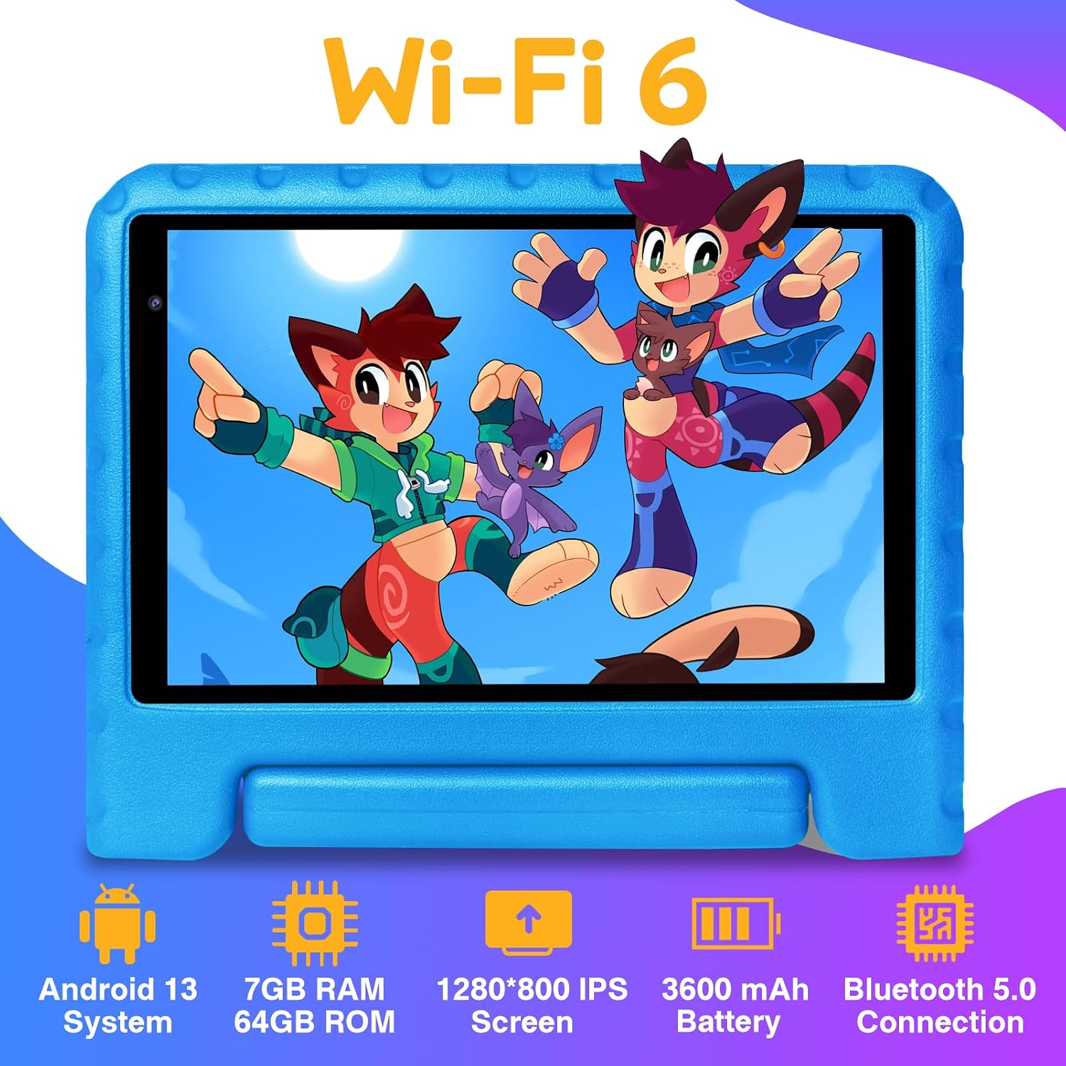 Detalle 2 de Tablette enfants 8 pouces Android X9 avec 7 Go RAM, 64 Go ROM et étui EVA — WiFi 6 et contrôle parental