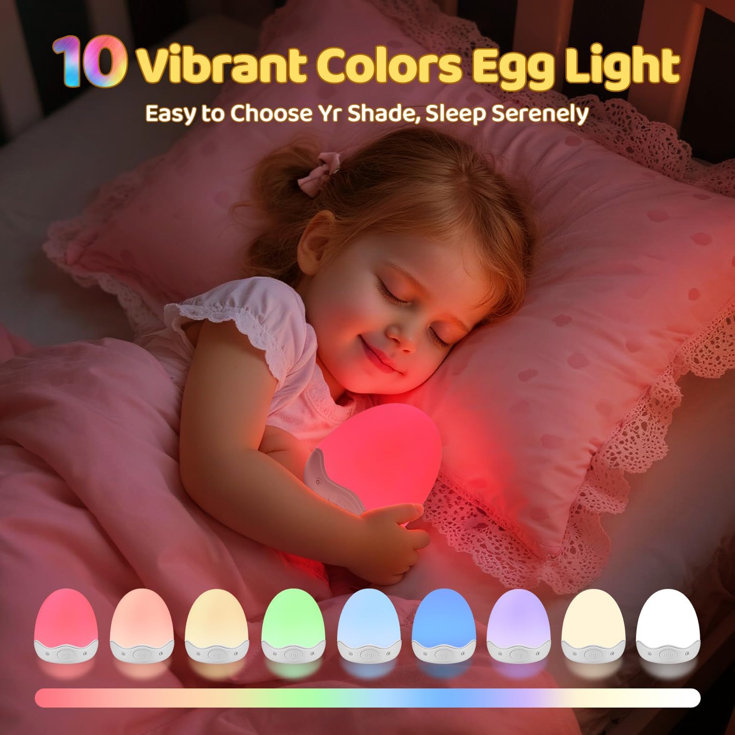 Detalle de COOLNIGHT Nachtlicht Kinder Eggy Egg – dimmbares Stilllicht mit Touch, Fernbedienung, 10 Farben und langer Akku