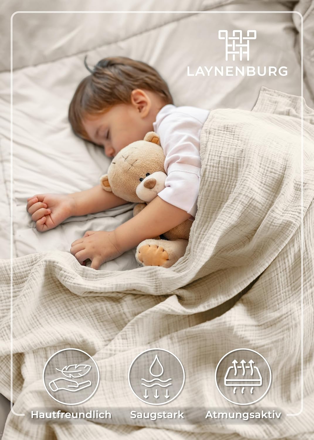Thumbnail 1 de LAYNENBURG Musselin Babydecke 120x120 Creme