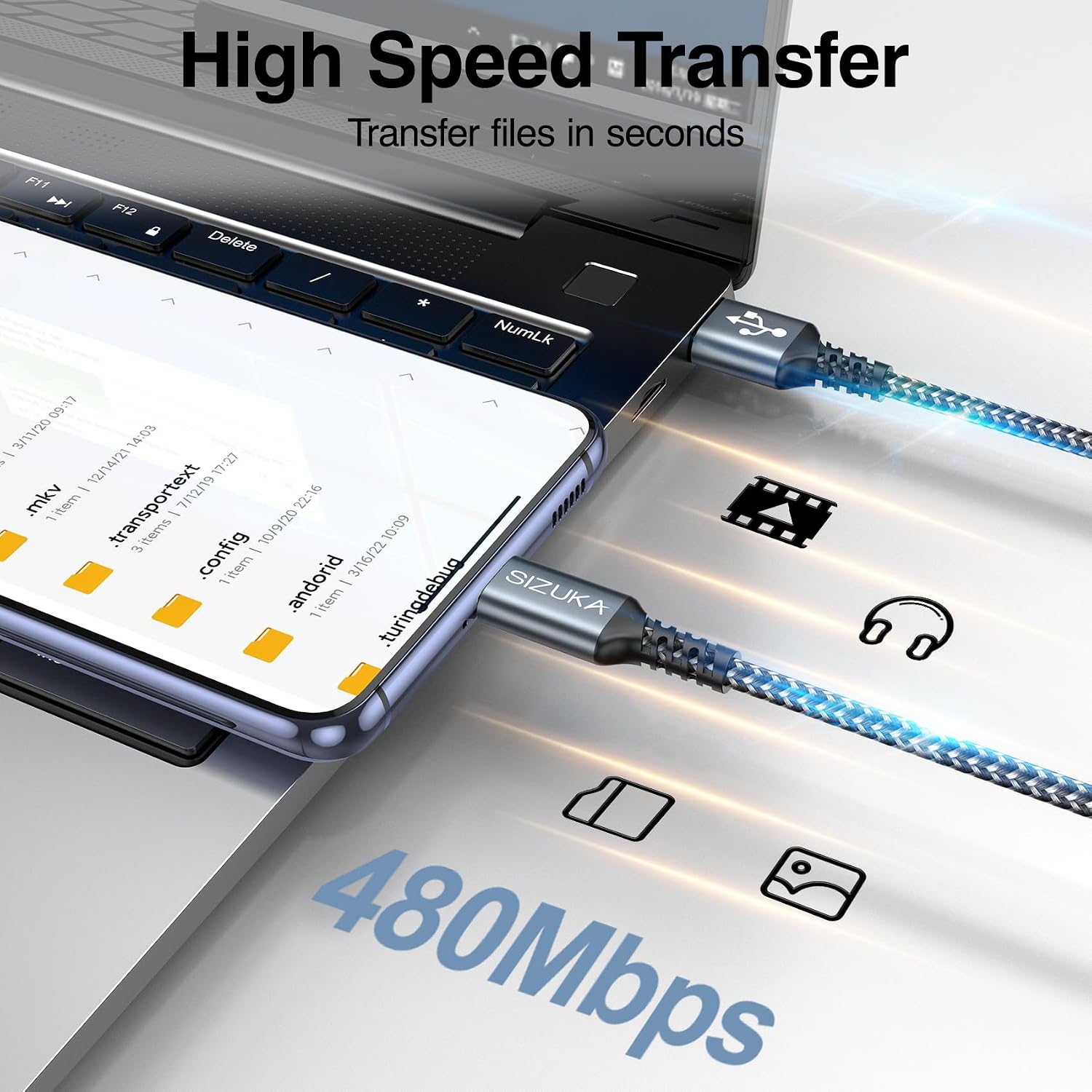 Thumbnail 5 de SIZUKA Cable USB-C 3Pack de 2 m con carga rápida 3.1A y sincronización hasta 480 Mbps
