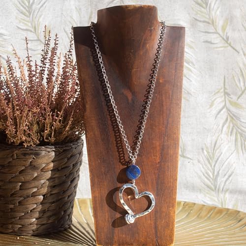 Thumbnail 4 de NILUXE DESIGN Collar corazón de lapislázuli con piedra natural y cadena larga (plata o dorado mate)