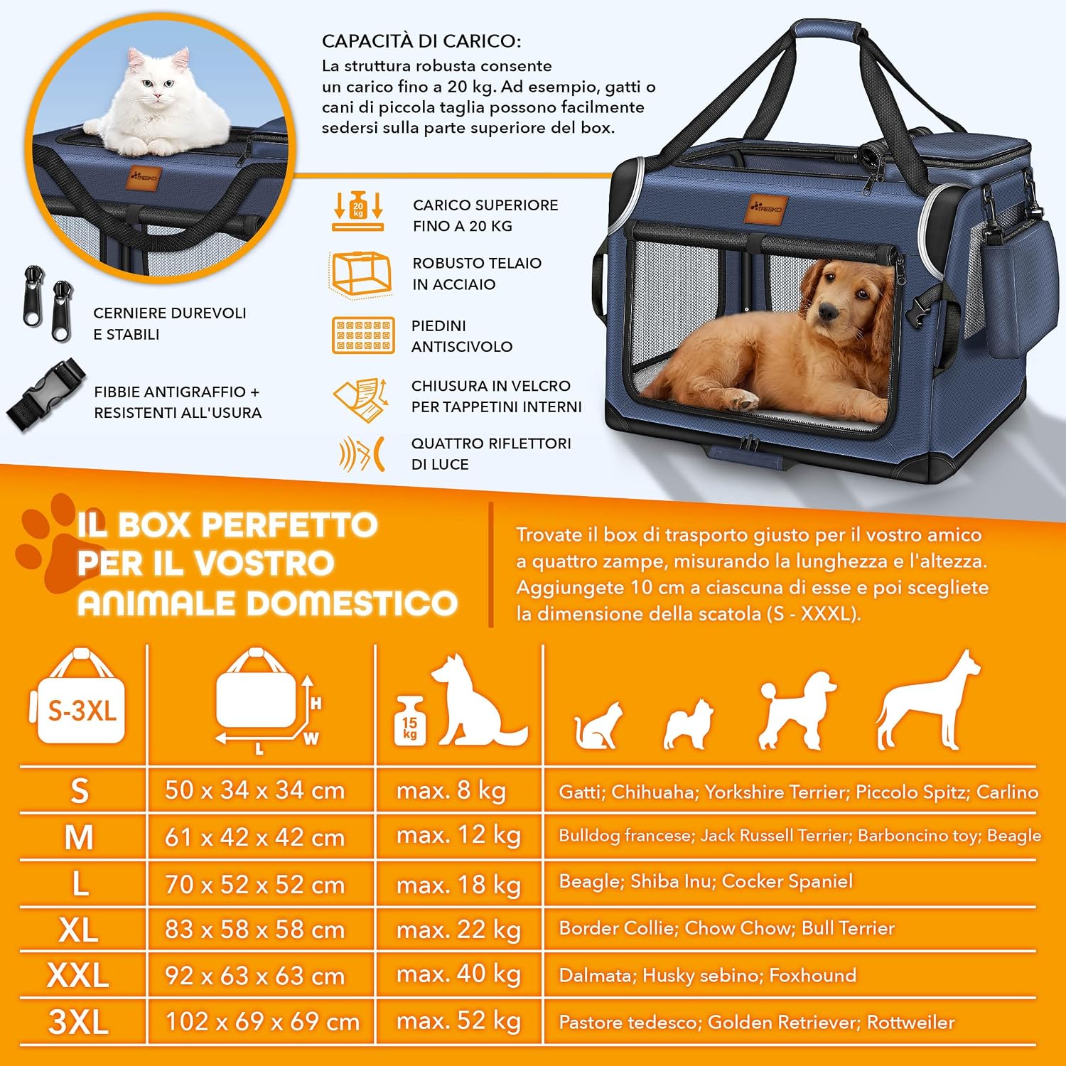 Detalle 2 de TRESKO Box pieghevole per cani 61x42x42 cm
