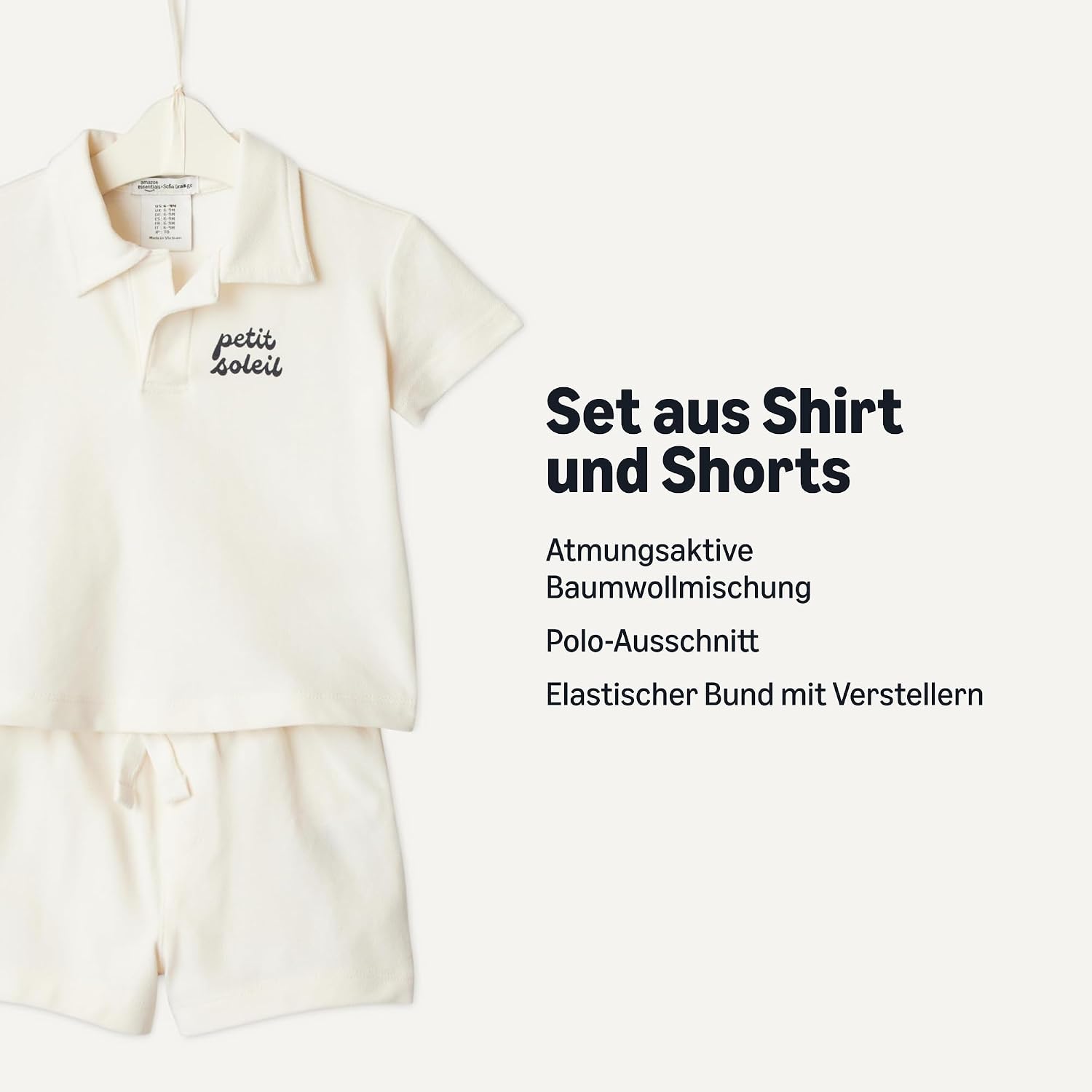Detalle de Amazon Essentials x Sofia Grainge Jungen- & Kleinkinder-Set aus Baumwoll-Piqué: Kurzarm-Hemd + Shorts