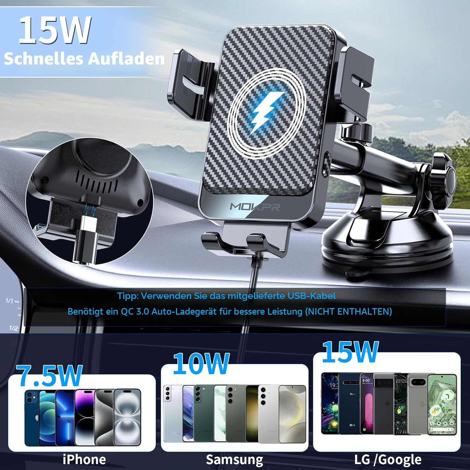 Thumbnail 1 de MOKPR Handyhalterung 15W fürs Auto