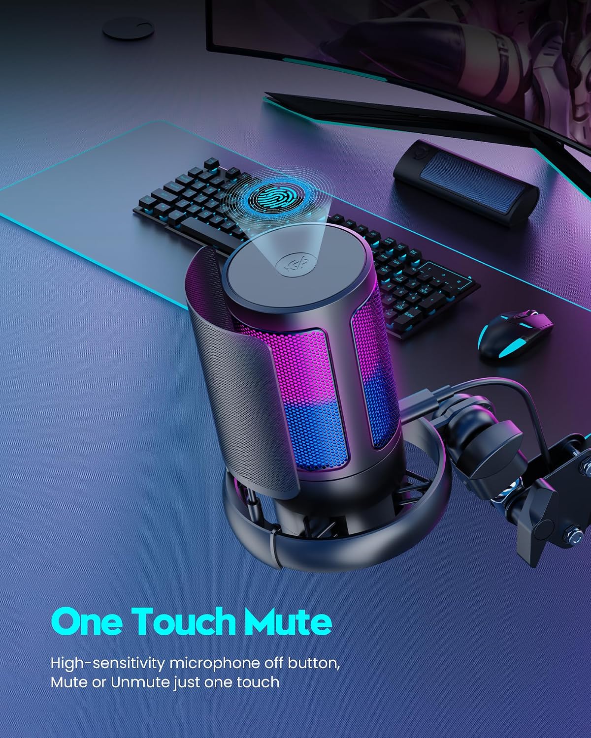 Detalle de RGB Gaming Microphone with Boom Arm USB Mic for PC