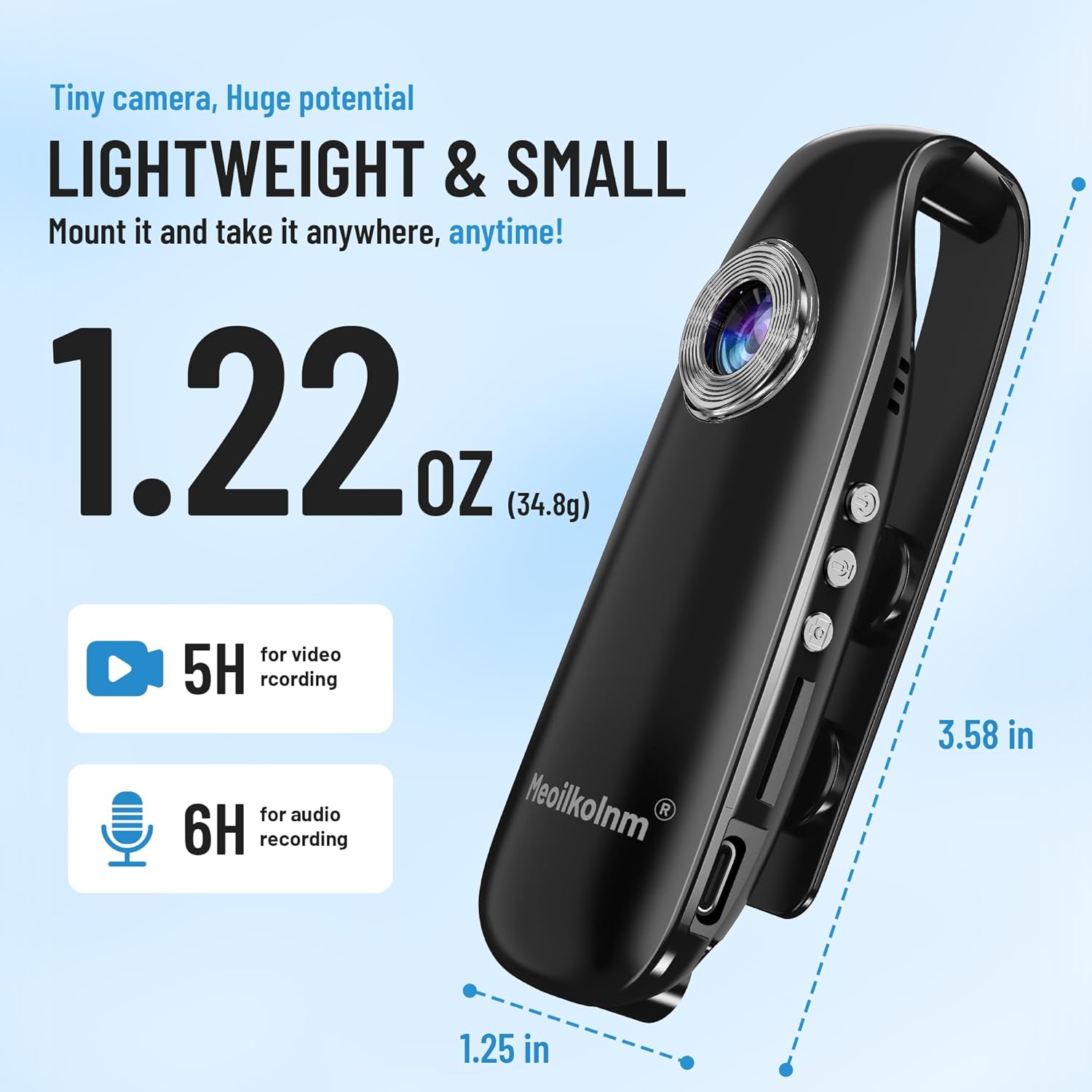 Detalle de Meoilkolnm GH77 Mini Body Camera with 1080p FHD Video, 64GB – Compact POV Recorder for Cycling and Pets