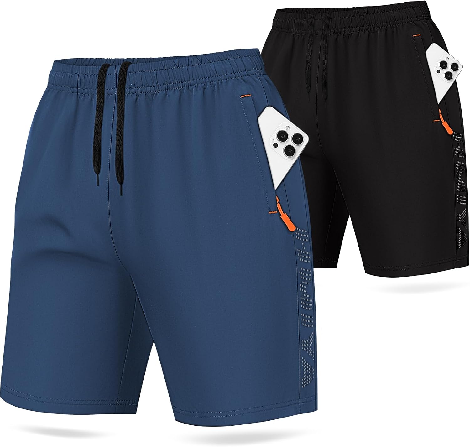 Thumbnail 6 de HMIYA 2er Pack Sporthose Herren: Kurzsport-Shorts mit Reißverschlussstaschen
