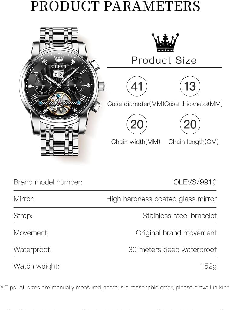 Thumbnail 5 de OUPINKE Herrenuhr Automatik Skelett Tourbillon mit Diamanten, Wasserdicht (bis 30 m) & Leuchtzeigern