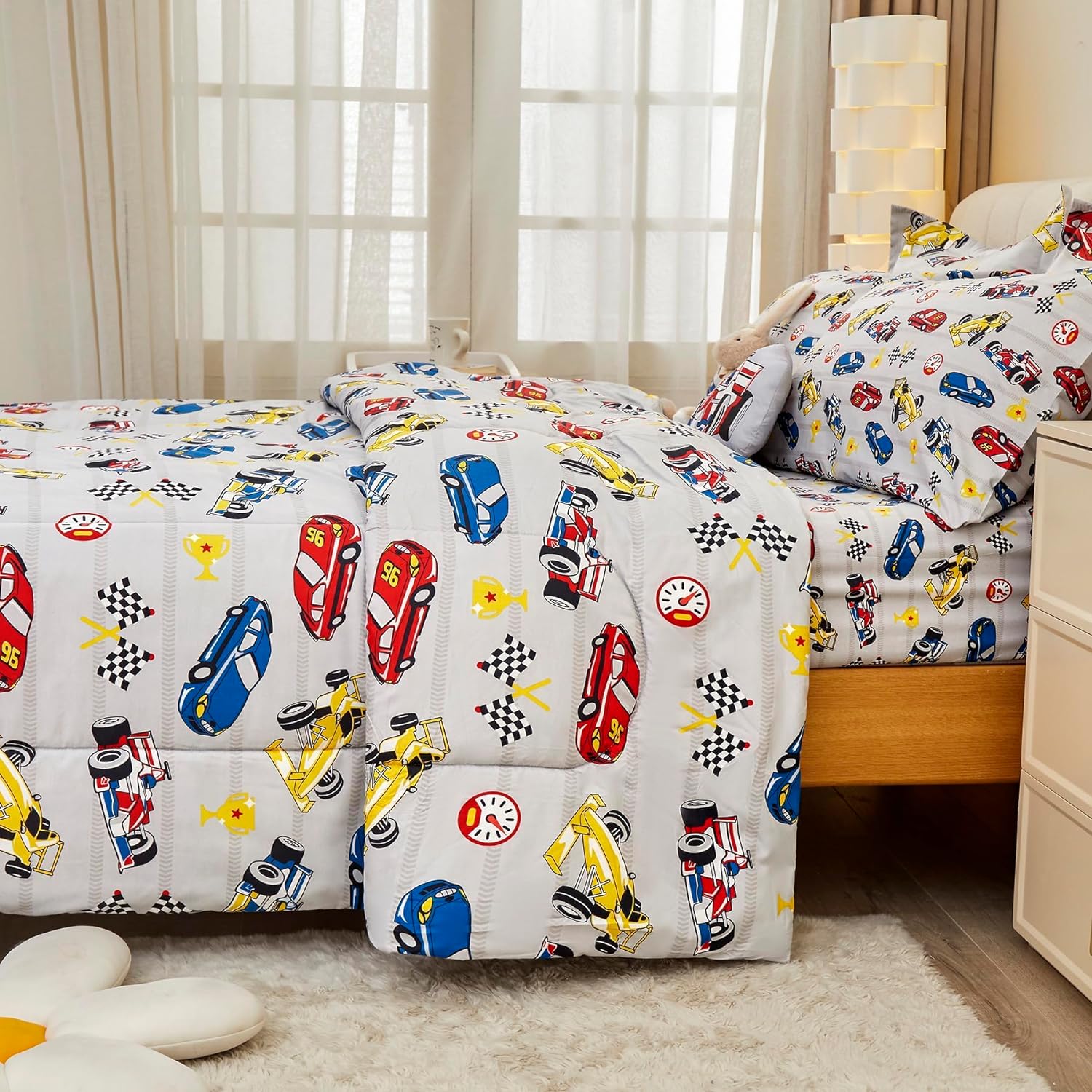 Thumbnail 3 de Mooreeke Full-Size Racing Car Comforter Set, 8-Piece Microfiber Bedding