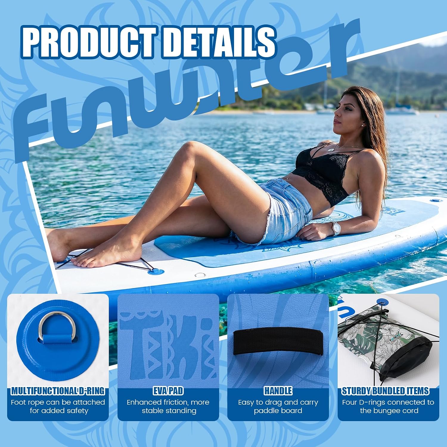 Thumbnail 2 de FunWater 10'6" Inflatable SUP with 11-Inch Fin and Anti-Slip EVA Deck