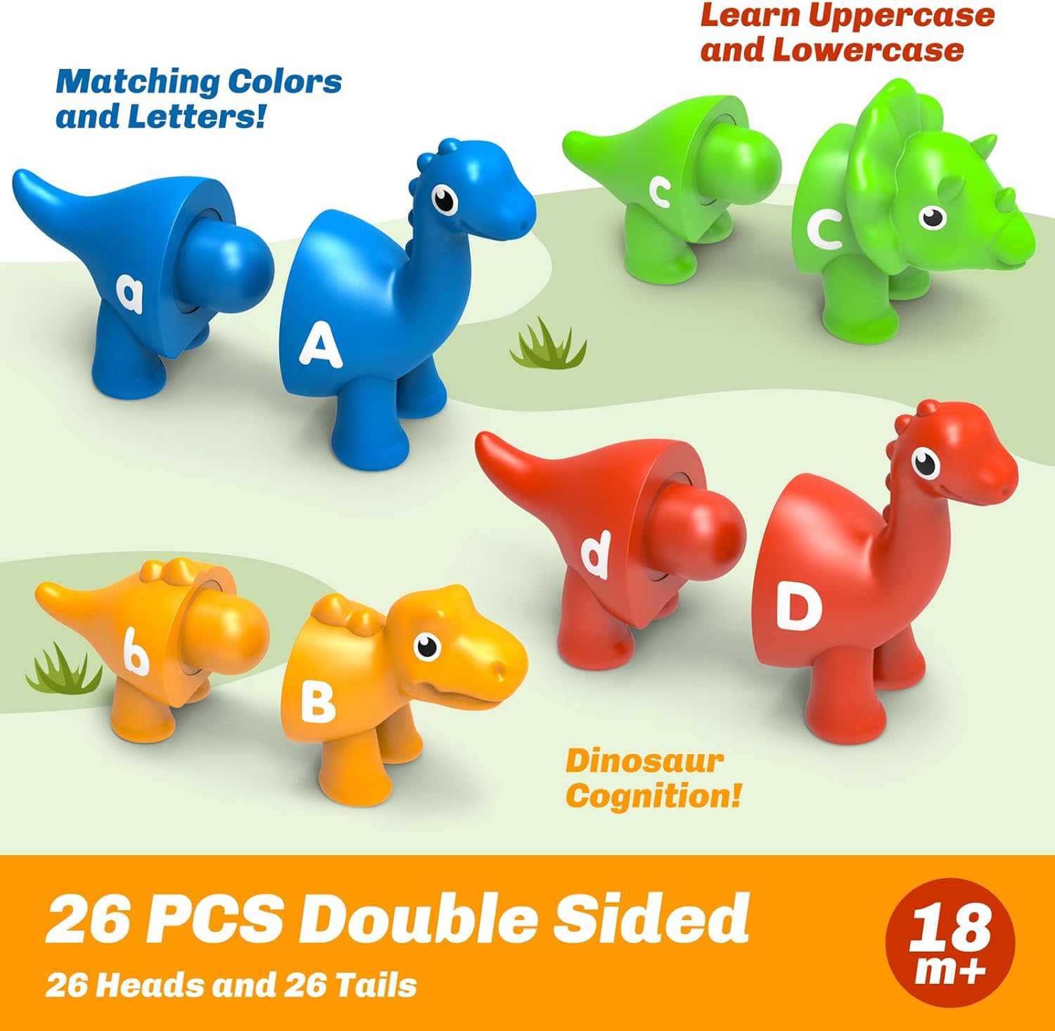 Detalle 2 de Edumoteso 26PCS Dinosaur Alphabet Learning Toys for Kids 3-5: A Montessori Double-Sided ABC Match