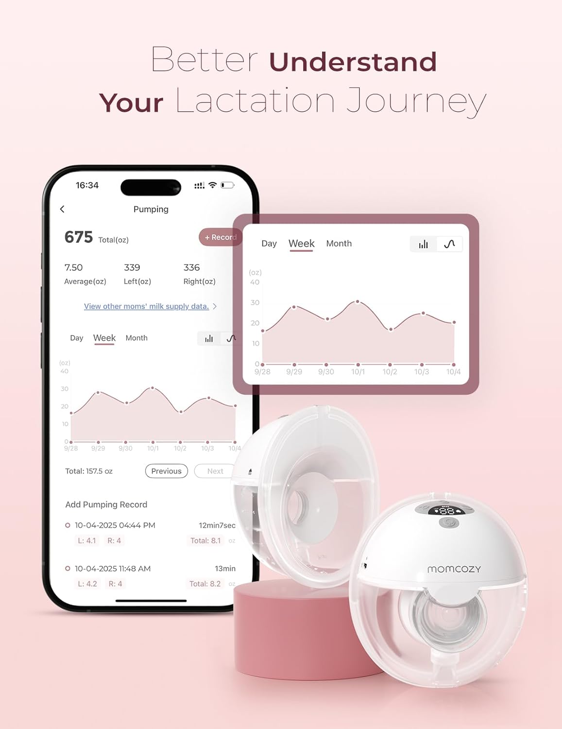 Detalle de Momcozy M5 Smart Breast Pump (App-Controlled Wearable, Hands-Free) – Quill Gray