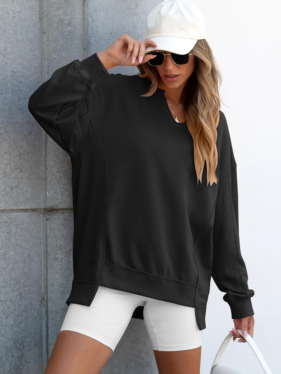 Detalle de ANRABESS Oversized V‑Neck Tunic Sweatshirt