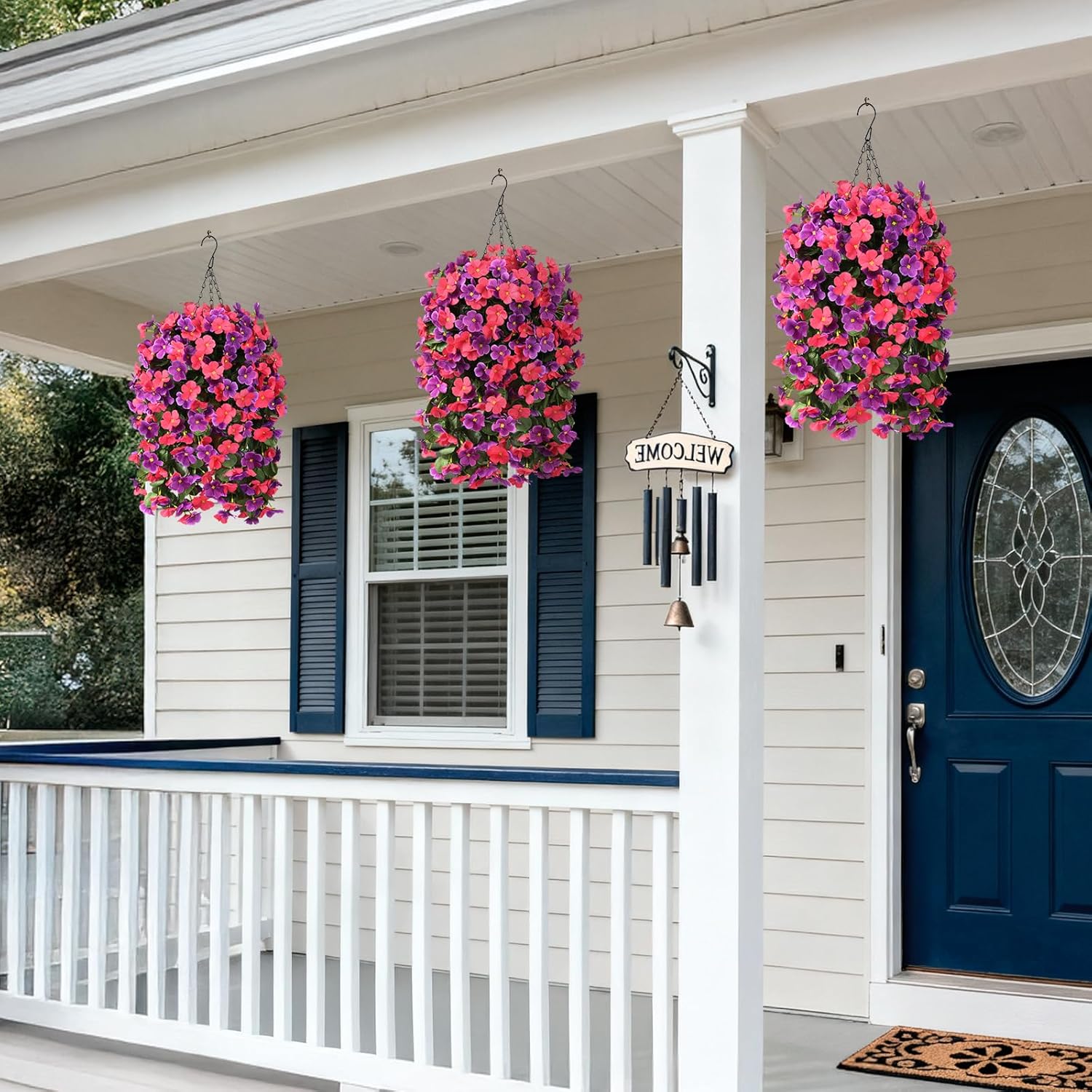 Thumbnail 4 de INQCMY Artificial Hanging Flowers Basket for Outdoor Decor – 4 Faux Begonia in Planter Look (Orchid Rose Red)