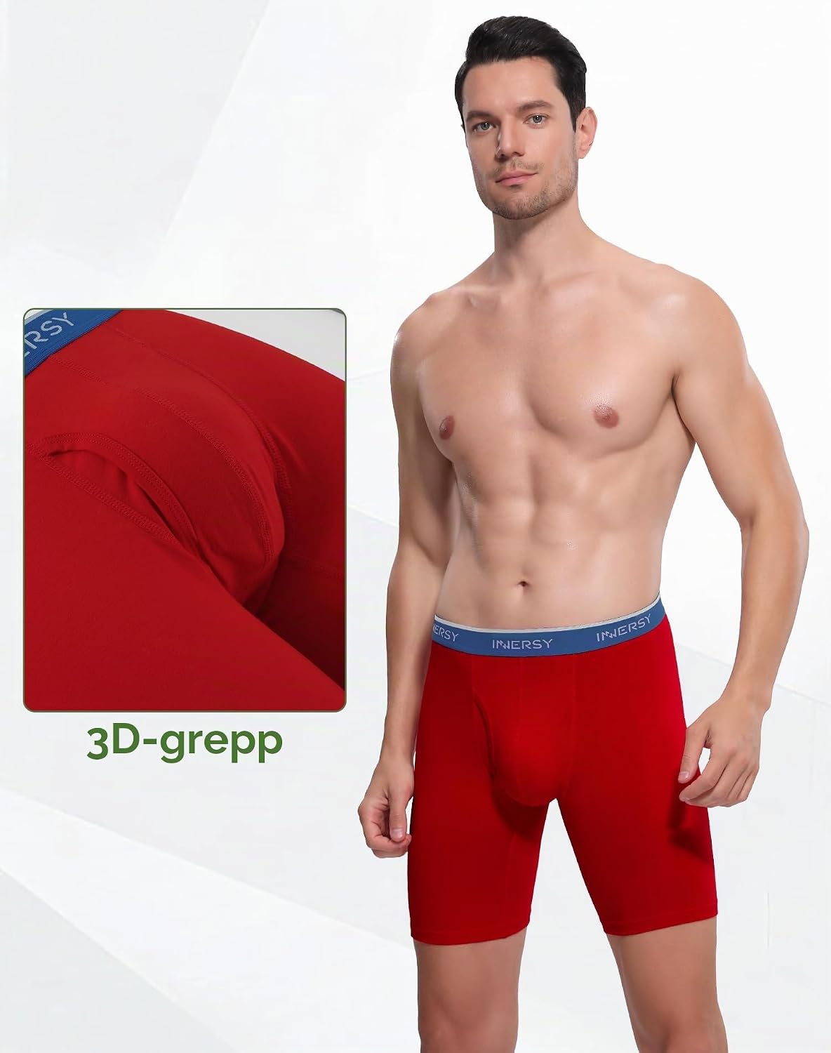 Detalle 2 de INNERSY långa boxershorts för män i bomull, anti-skav, 3-pack