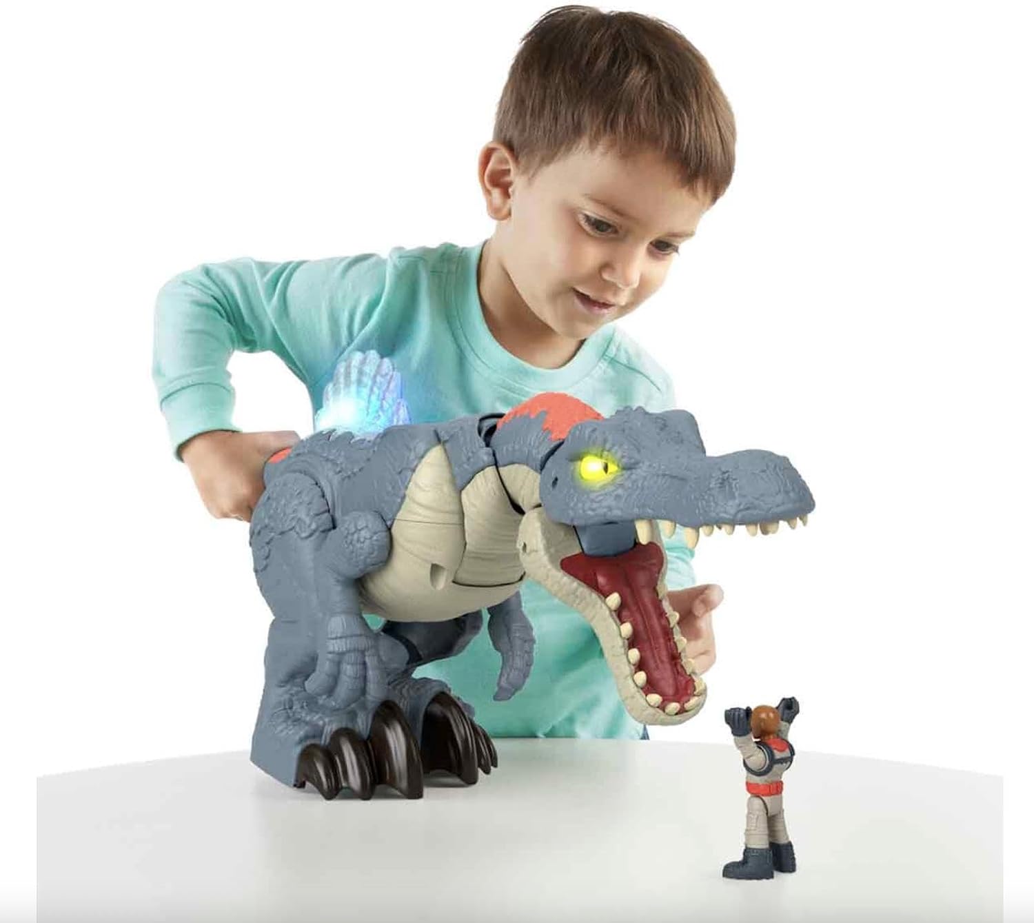 Detalle 2 de Fisher-Price Imaginext Jurassic World Ultra Snap Spinosaurus (HML41) with Lights, Sounds & Chomping Action