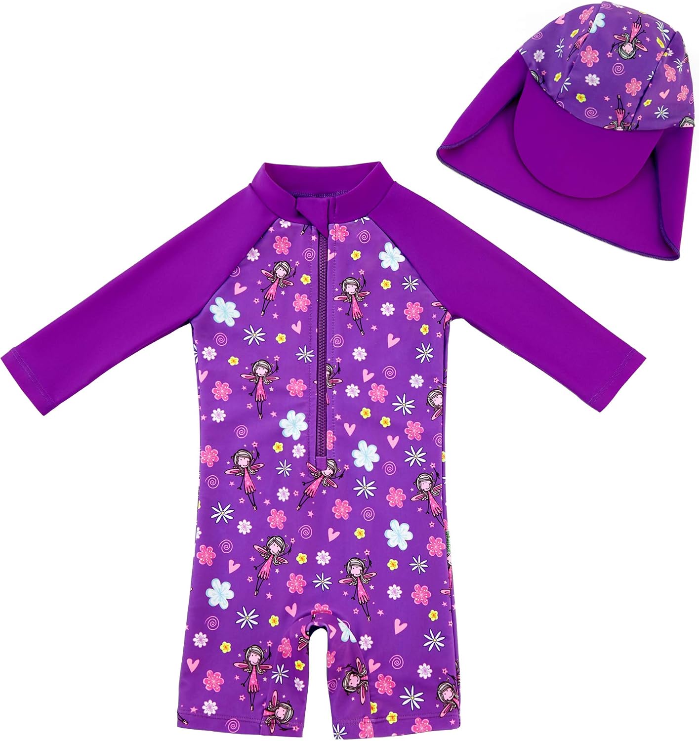 Detalle de upandfast Baby Girl One Piece Swimwear with Sun Hat – UPF 50+ Sun Protection
