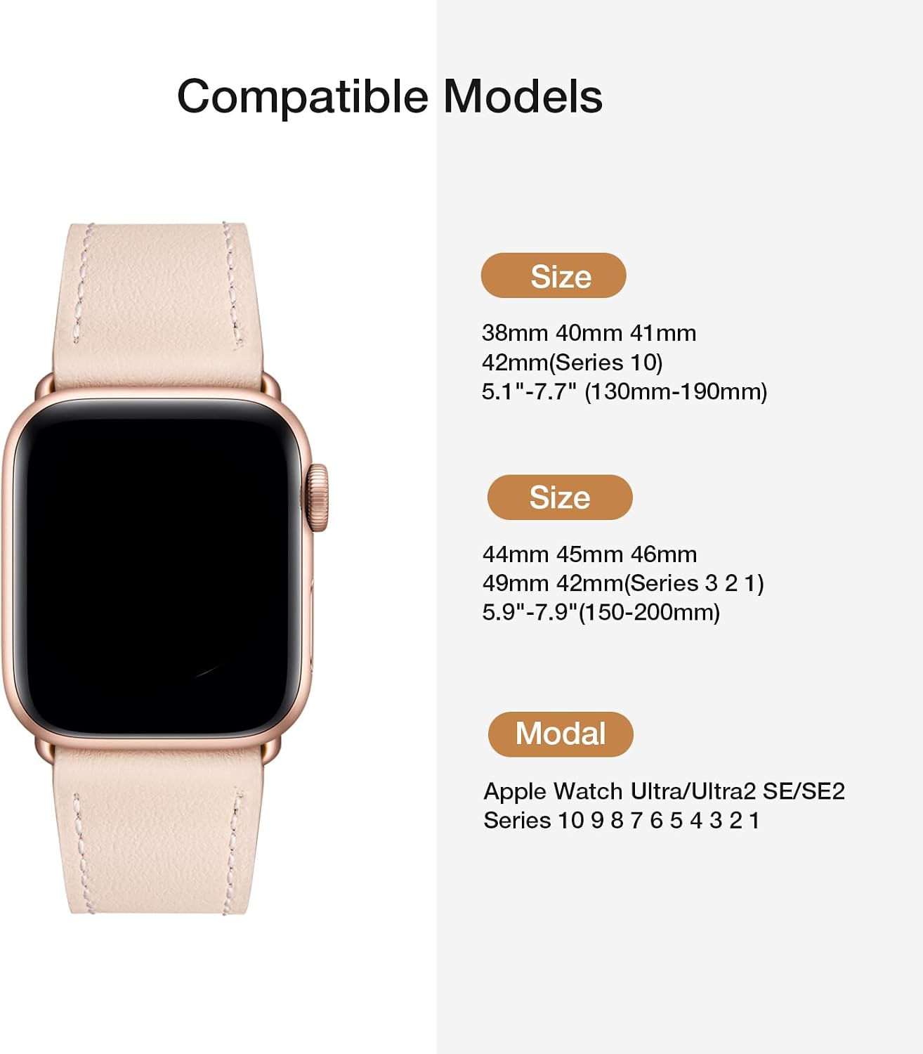 Detalle 2 de QAZNZ Leather Strap for Apple Watch 41mm