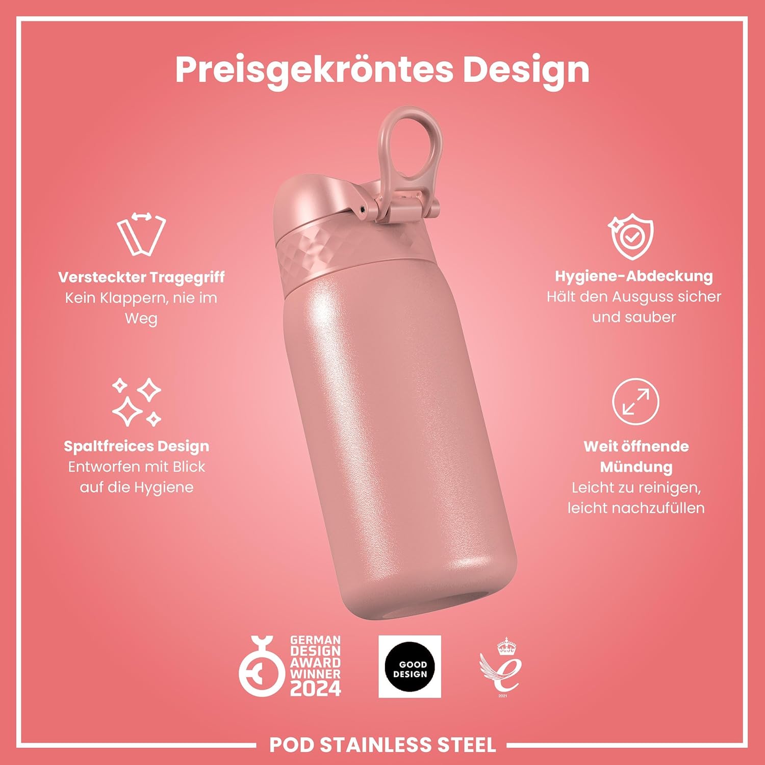Detalle 2 de ion8 Kinder Trinkflasche Edelstahl 400 ml – leicht, auslaufsicher und spülmaschinenfest
