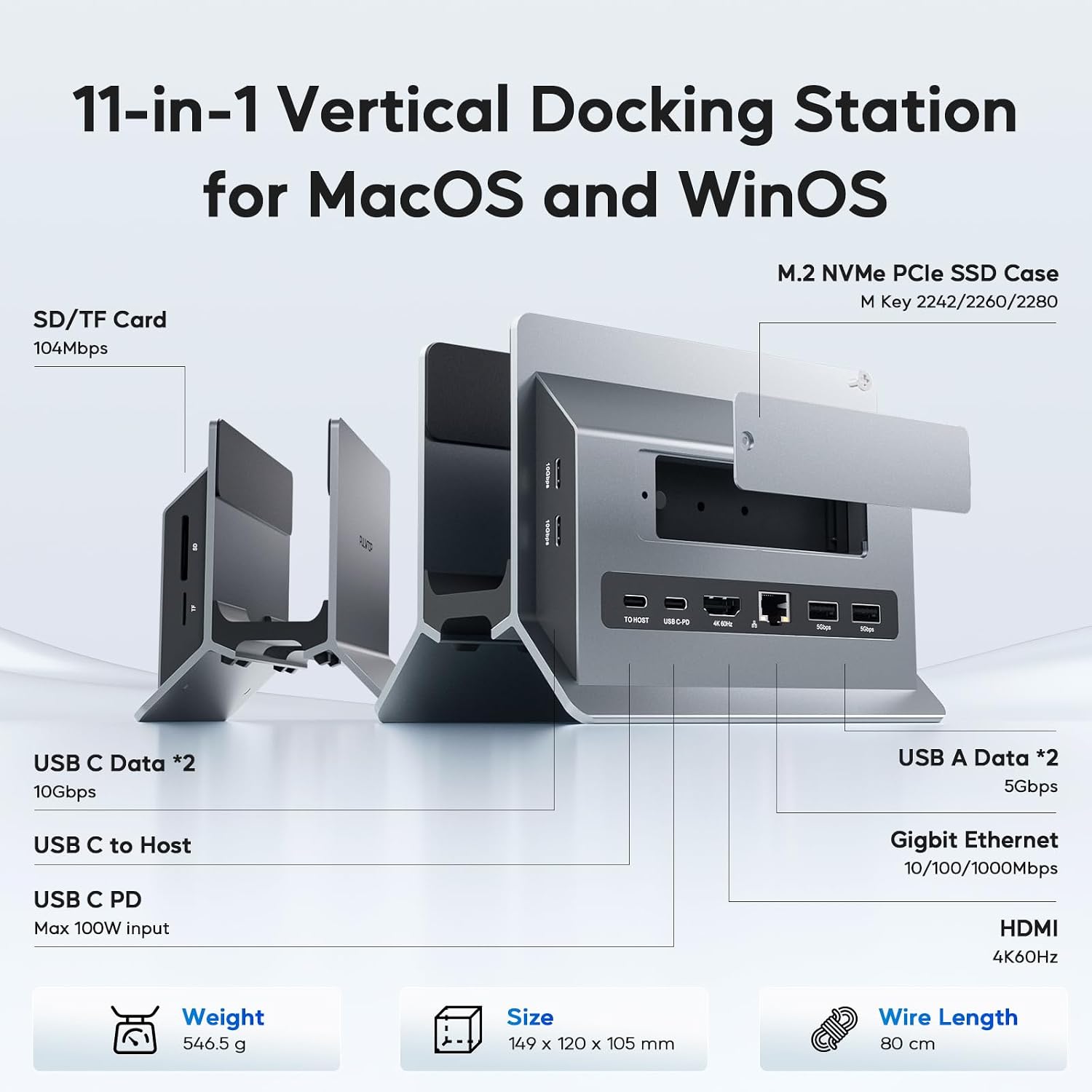 Thumbnail 1 de PULWTOP Docking Station USB C verticale 4K 60 Hz