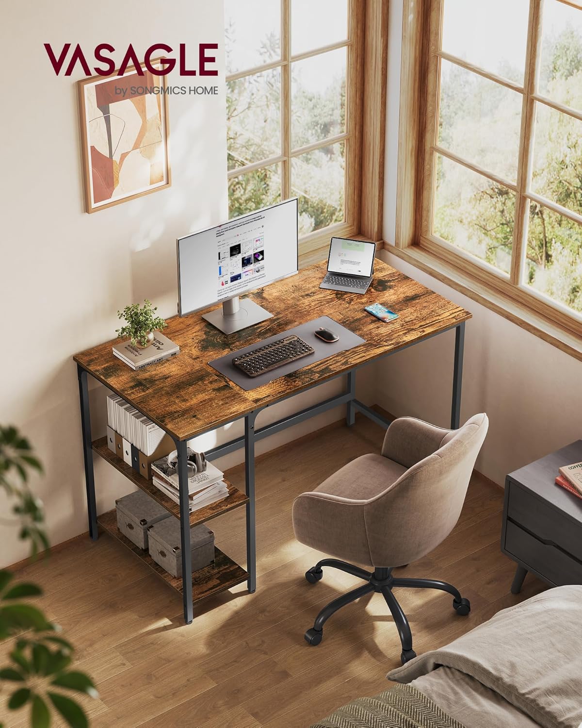 Thumbnail 1 de VASAGLE Computertisch LWD47X – Bürotisch 120 x 60 cm im vintagebraun-schwarz Stil