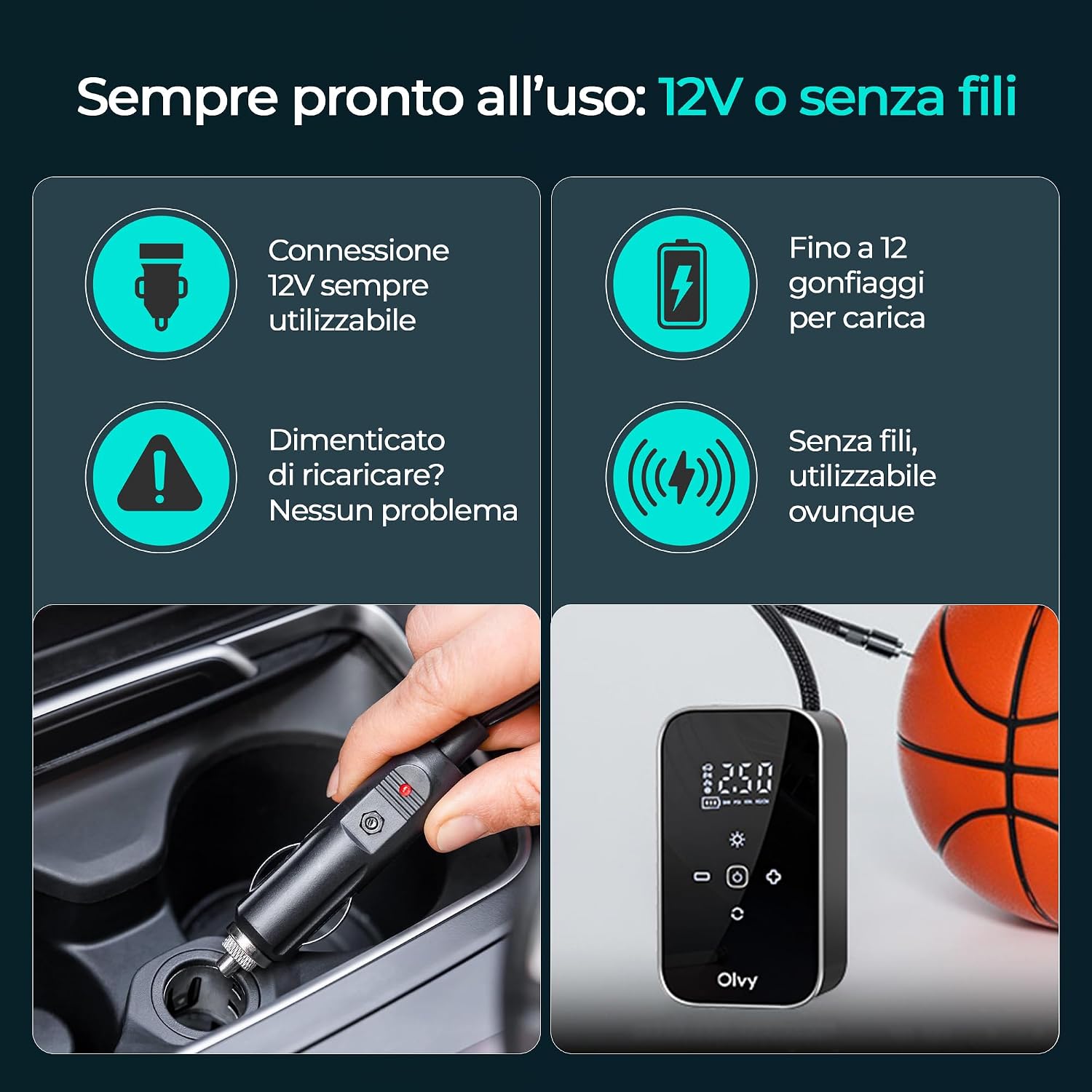 Thumbnail 4 de Olvy Compressore d'aria portatile 12V: gonfiaggio rapido e sicuro ovunque
