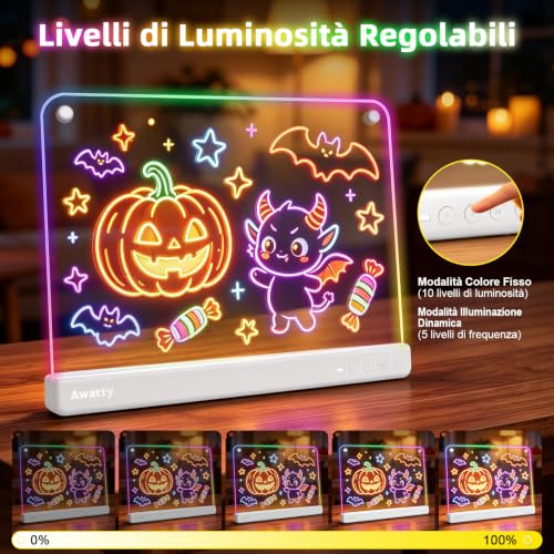Detalle 2 de Awatty Lavagna da Disegno a LED (Bianca) – creatività luminous con supporto e kit completo