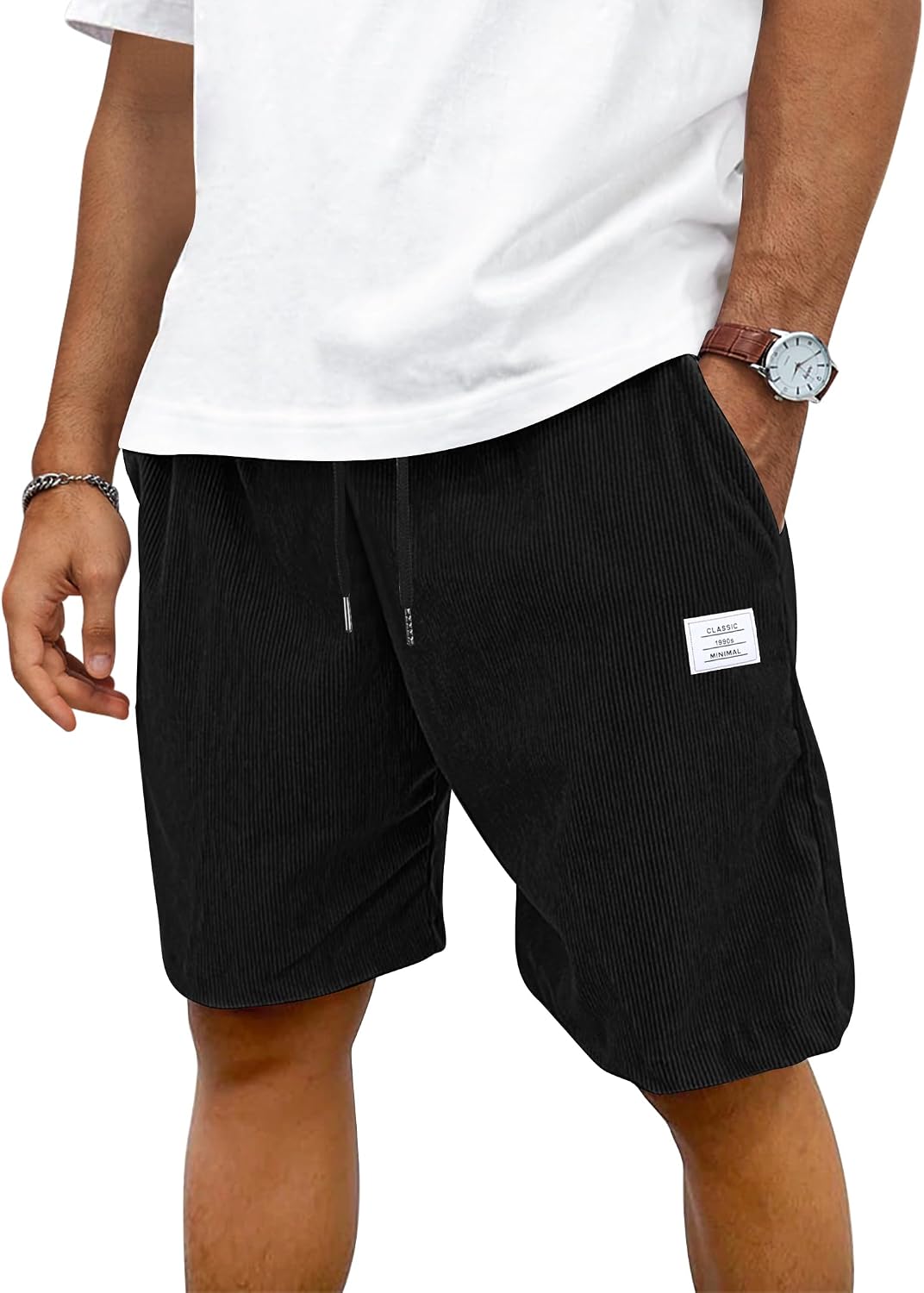 Detalle de TARAINYA Corduroy kurze Shorts für Herren aus Baumwoll-Mix mit Kordelzug und Taschen