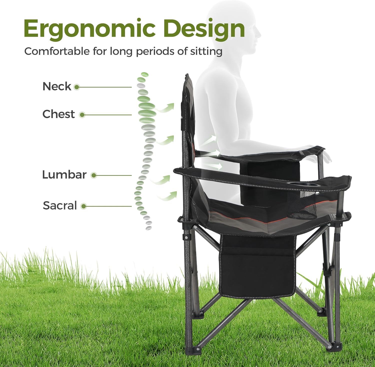 Thumbnail 2 de ALPHA CAMP Heavy Duty Camping Chair (Up to 500 lbs) with Cooler Bag & Cup Holder