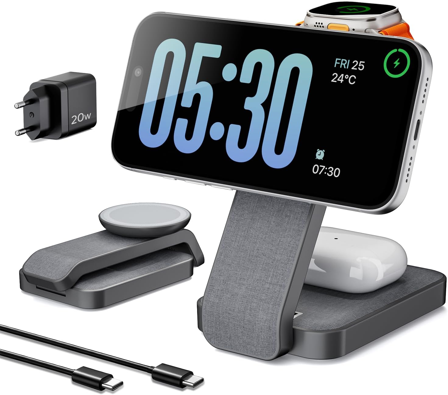 Detalle de Eazpower MagSafe Ladestation 3‑in‑1 faltbar für iPhone und Apple Watch