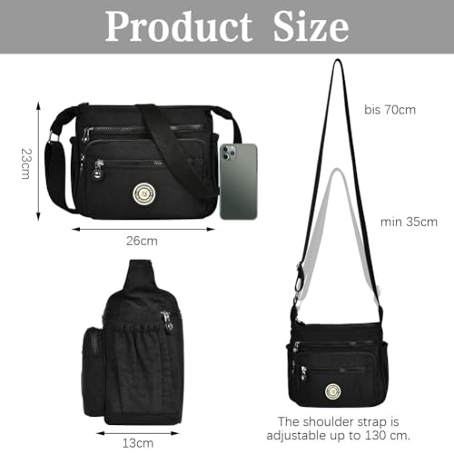 Thumbnail 3 de Aucuu Bolso Bandolera Mujer Impermeable de Nailon Gris: gran capacidad y versatilidad para viajar, trabajar y comprar