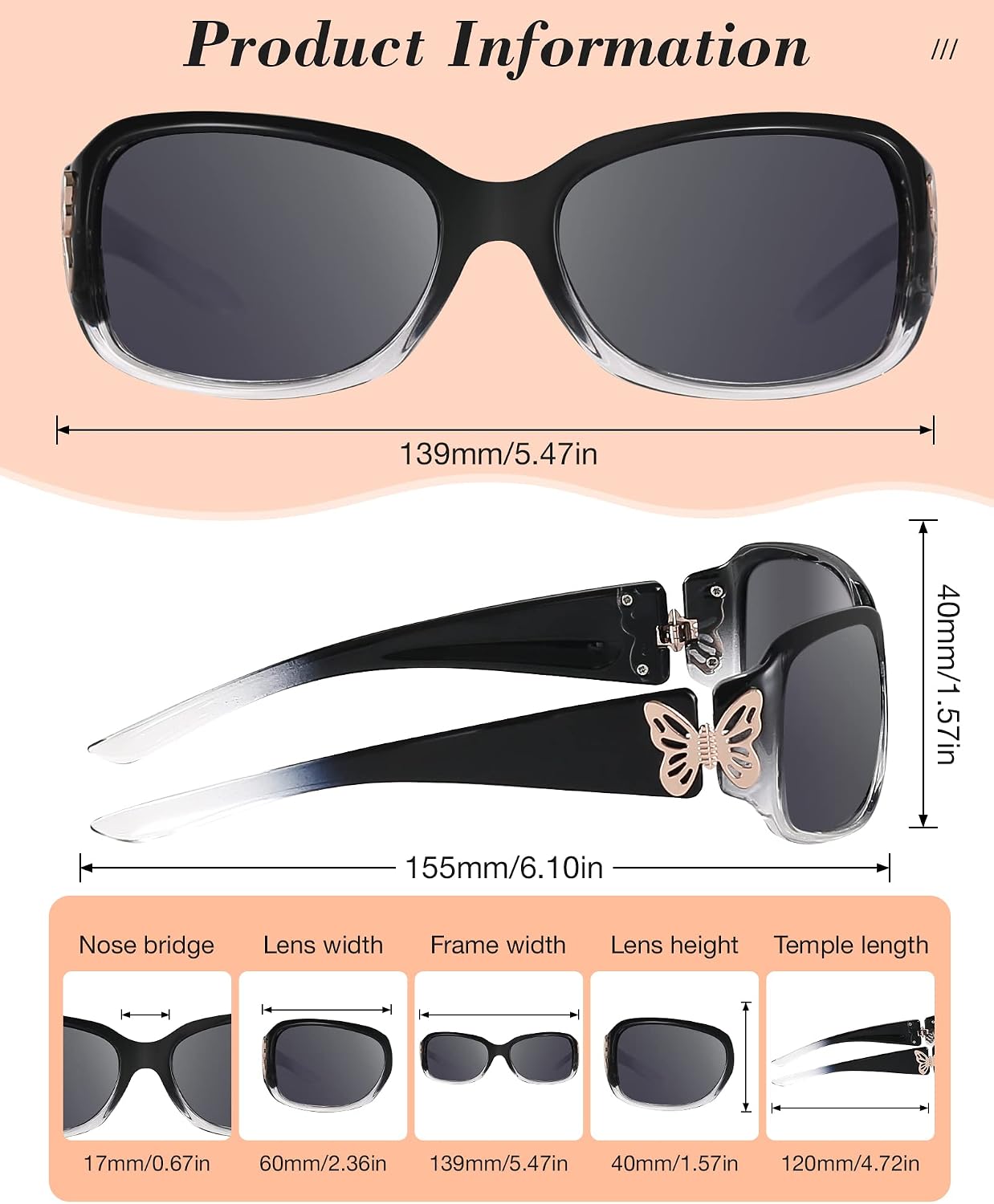 Detalle de LVIOE Polarised Sunglasses Womens Oversized – Large Butterfly Frame with UV Protection (Category 3)