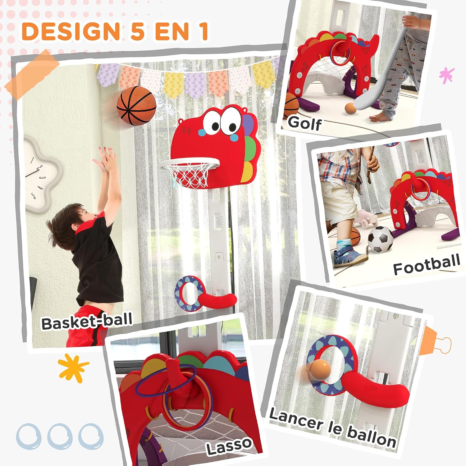 Thumbnail 3 de AIYAPLAY 331-051V00RD basketbalmand voor kinderen, rood, 5-in-1
