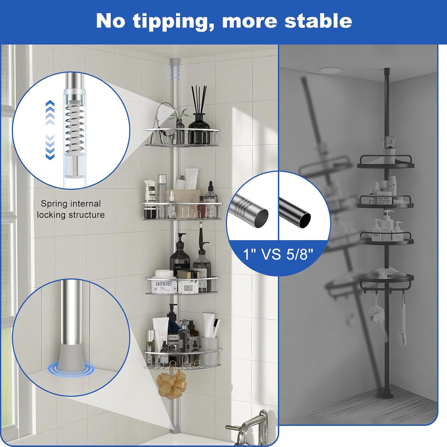 Thumbnail 4 de Corner Shower Caddy Tension Pole 47-121 inch