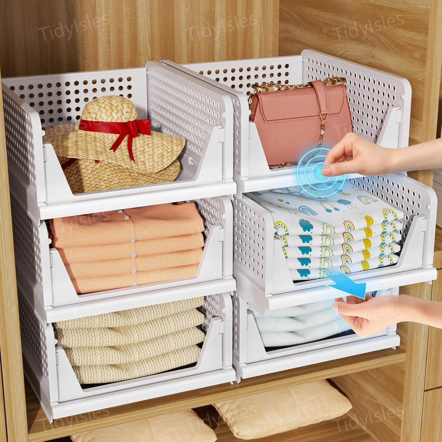 Detalle de TidyIsles Wardrobe Storage Organiser 4 Pack — box pieghevoli e impilabili per armadi e cassetti